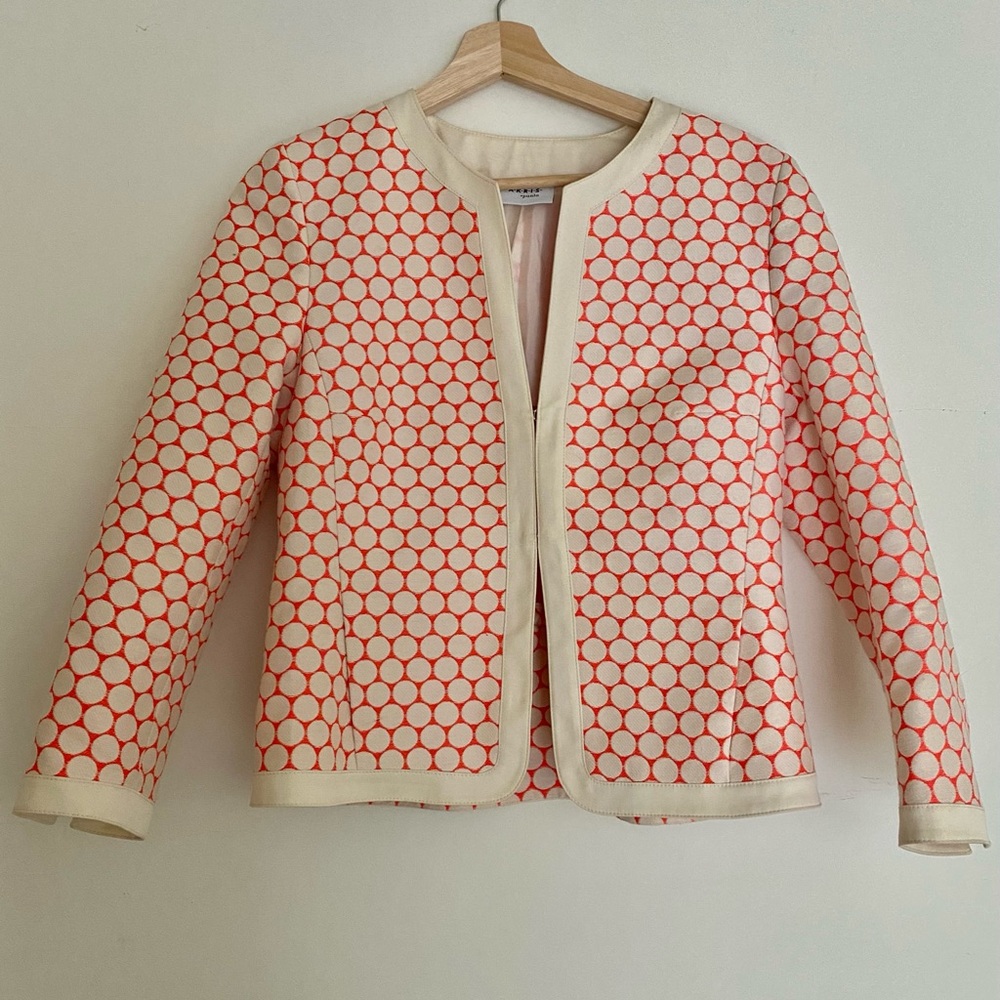 Akris Punto Blazer Jacket size 8 Orange Cream Polka Dots Mod Style